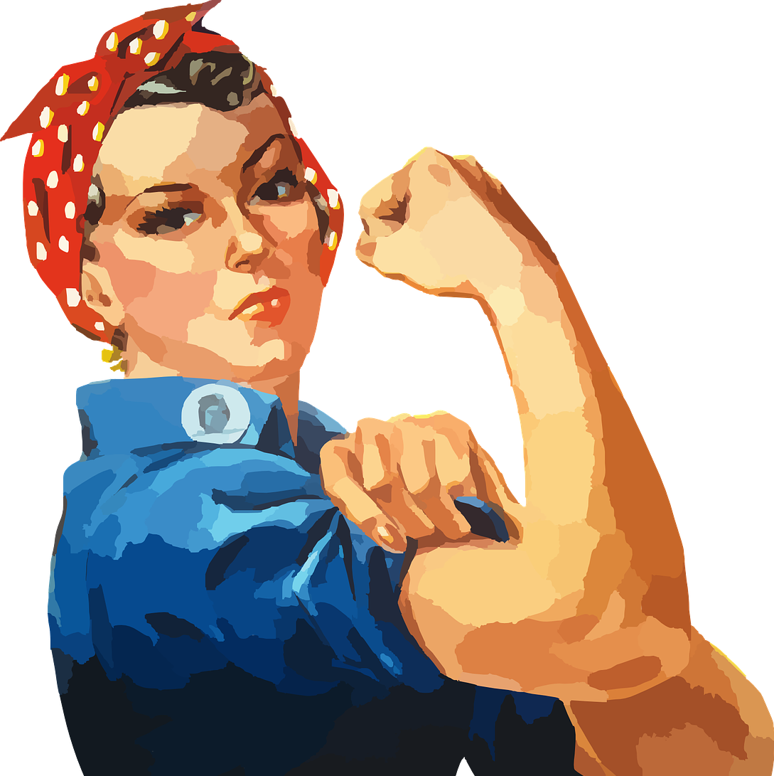 Logo of a woman in 1950s attire, flexing her arm in a pose of strength and empowerment.